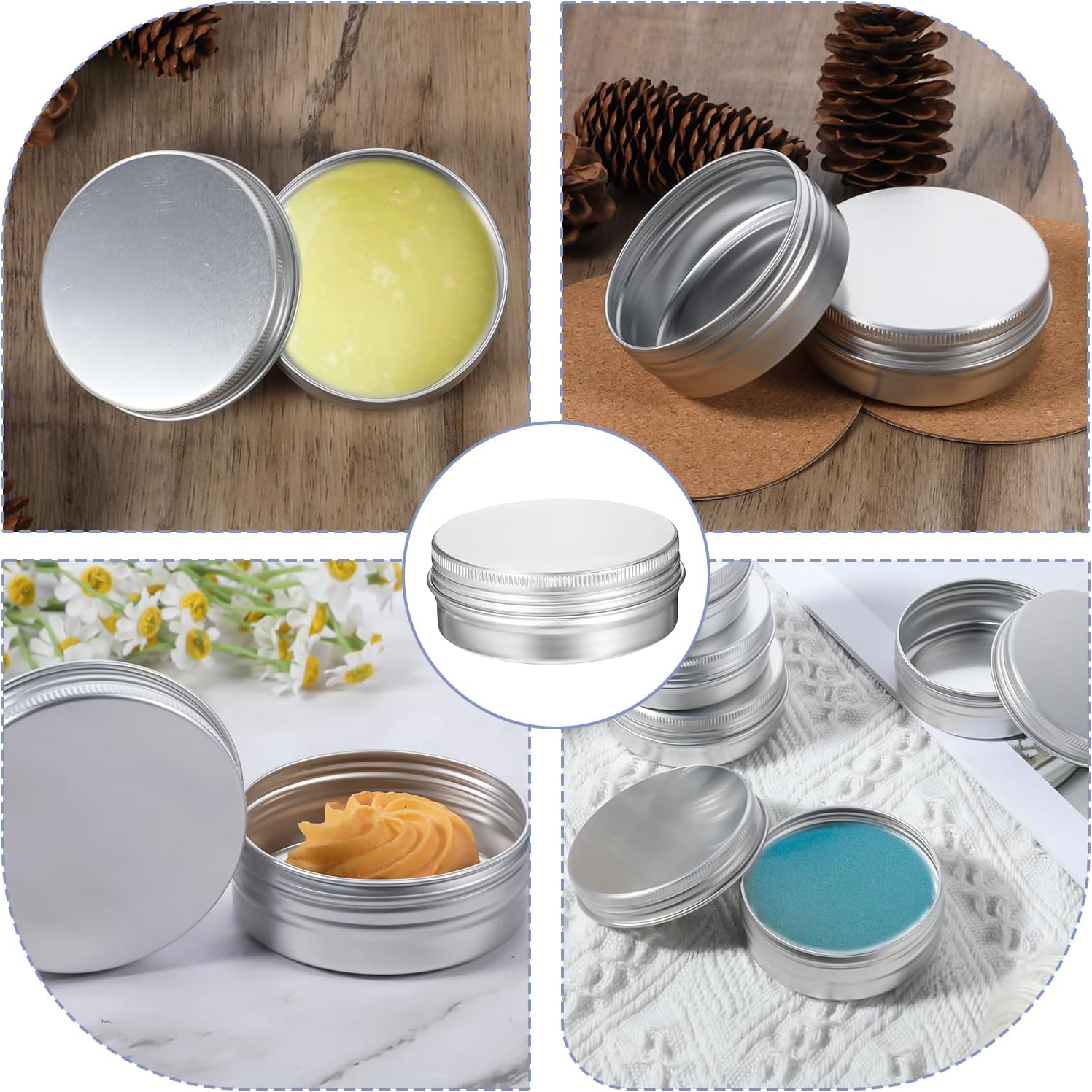 48 Pcs Screw Top Aluminum Round Tins 2 Oz Storage Jar Set