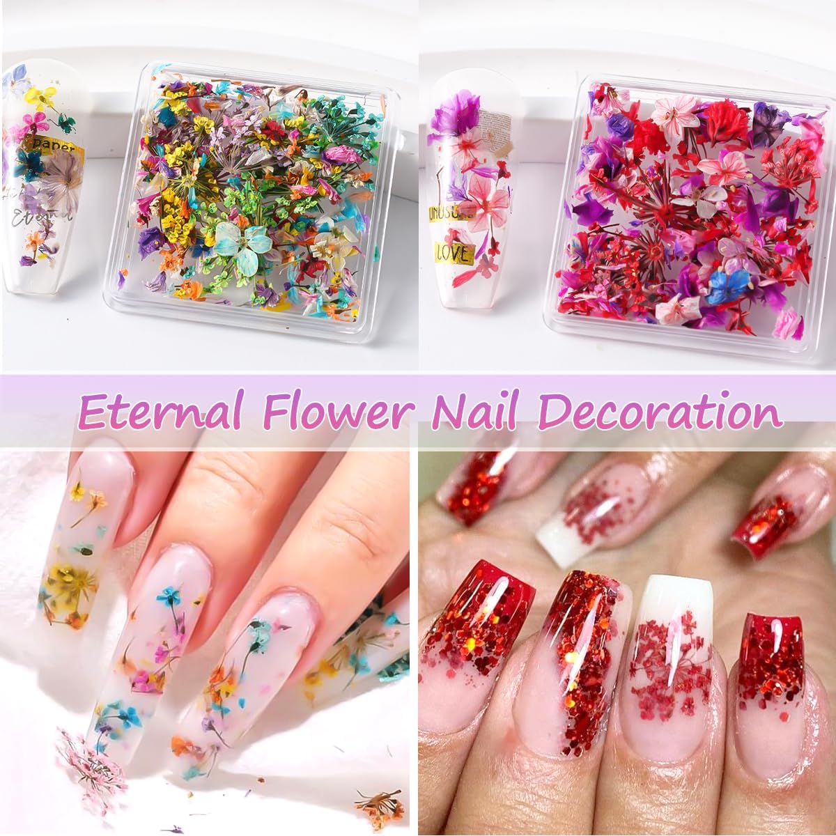 8 Box Dried Flowers Nail Art Decor Kits