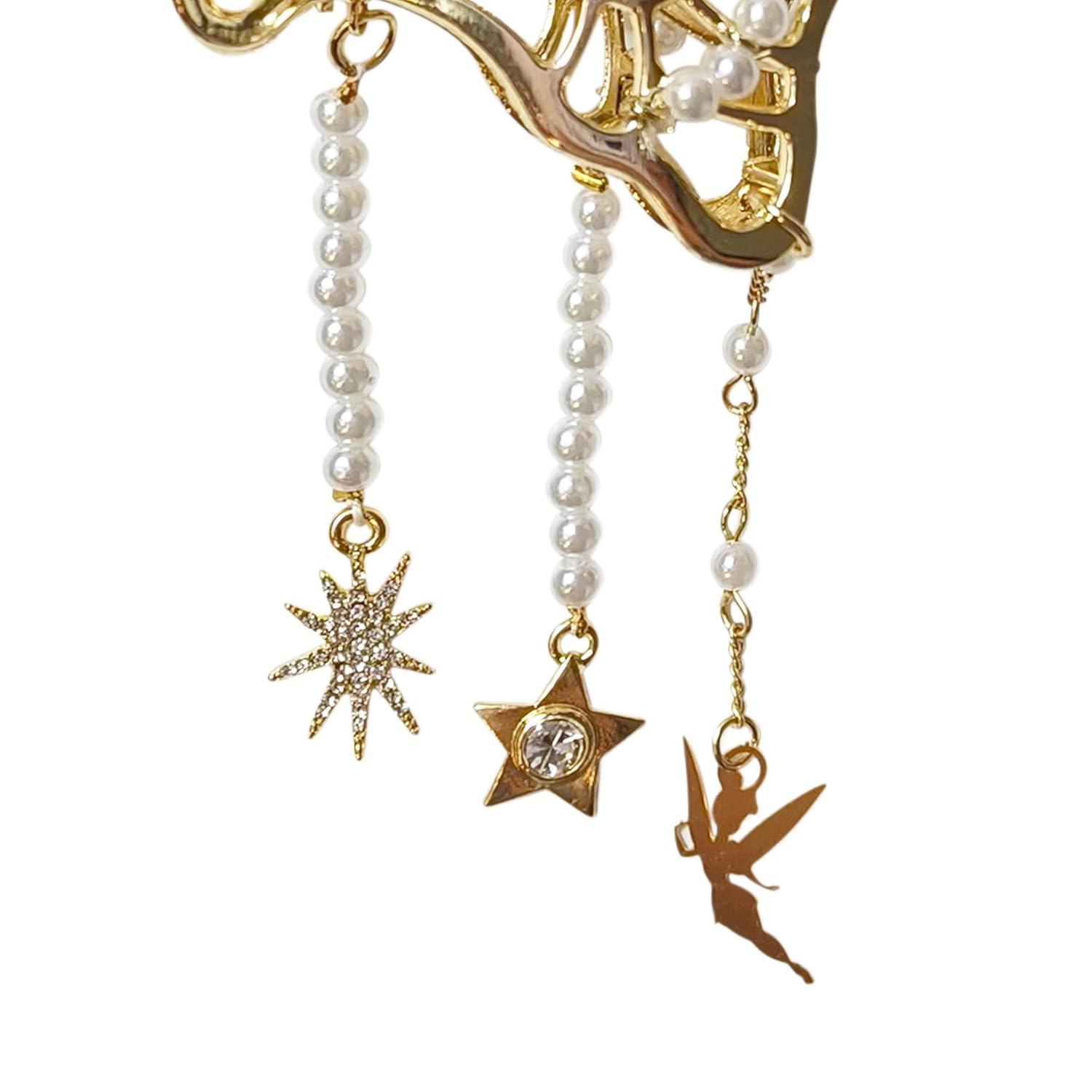 LUV HER Butterfly Hair Claw Clip - Gold with Pearls Charms
