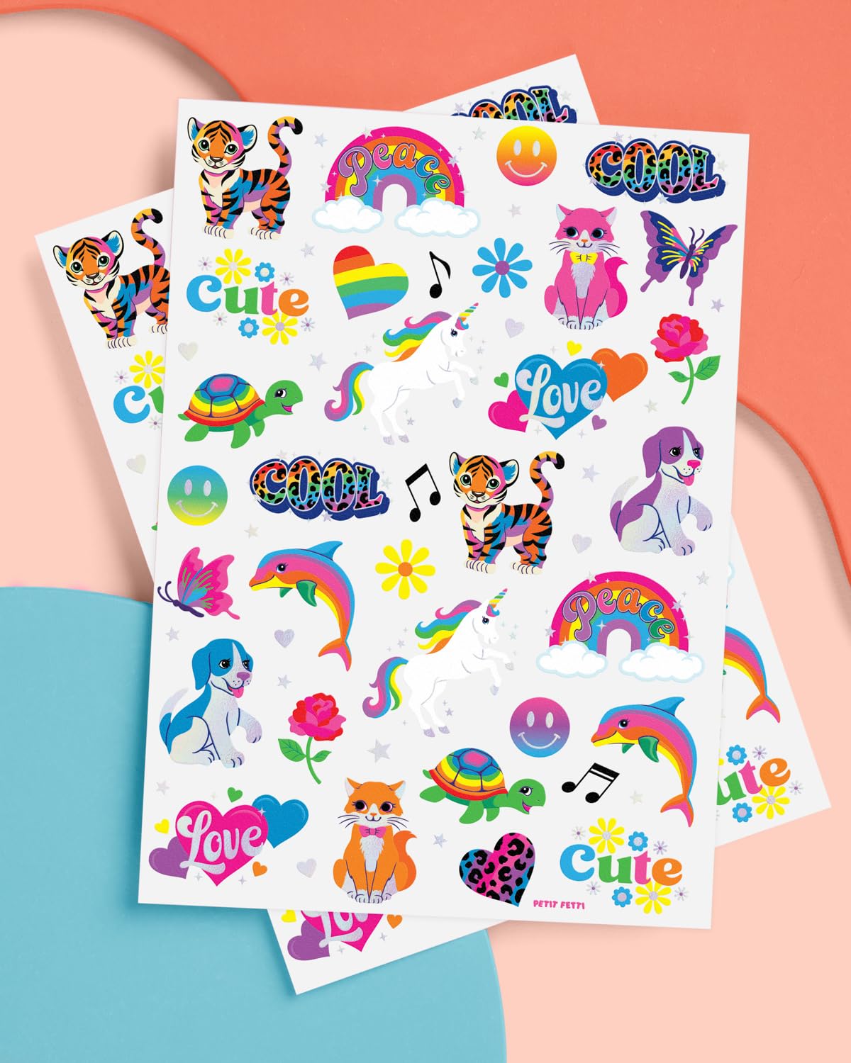 XO Fetti Cute Neon Rainbow Animal Temporary Tattoos - 68 Iridescent Foil Pcs