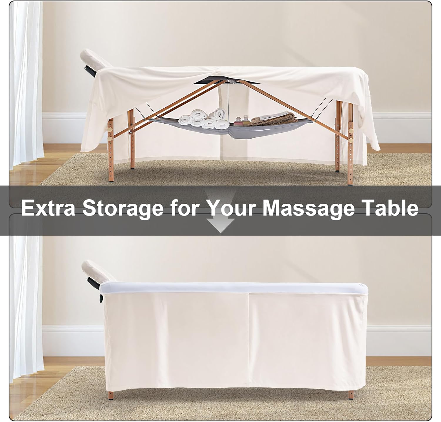 Massage Table Skirt Set 3pcs Soft Stretchable Cover for Spa and Beauty