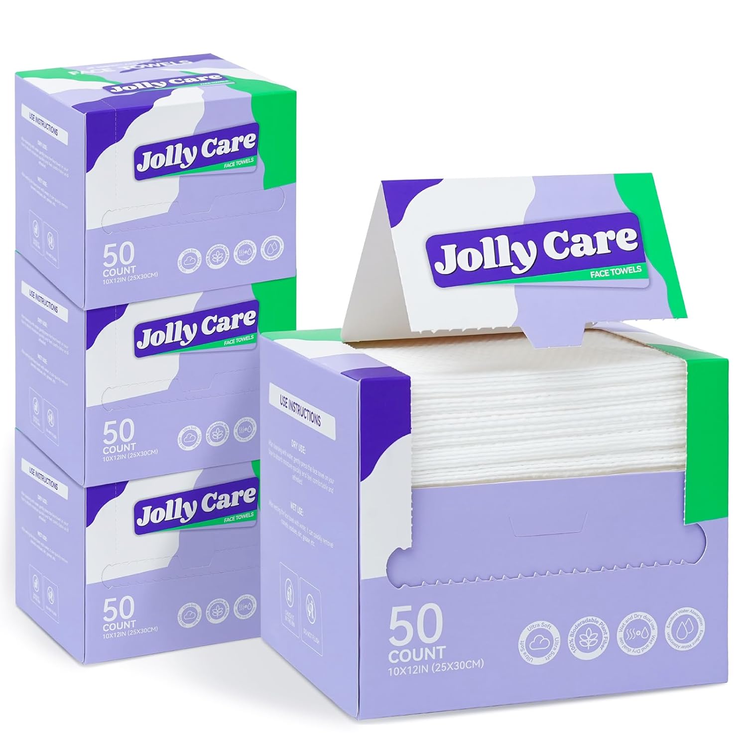 Jolly Care Disposable Face Towels 10x12 50 Count 4 Pack