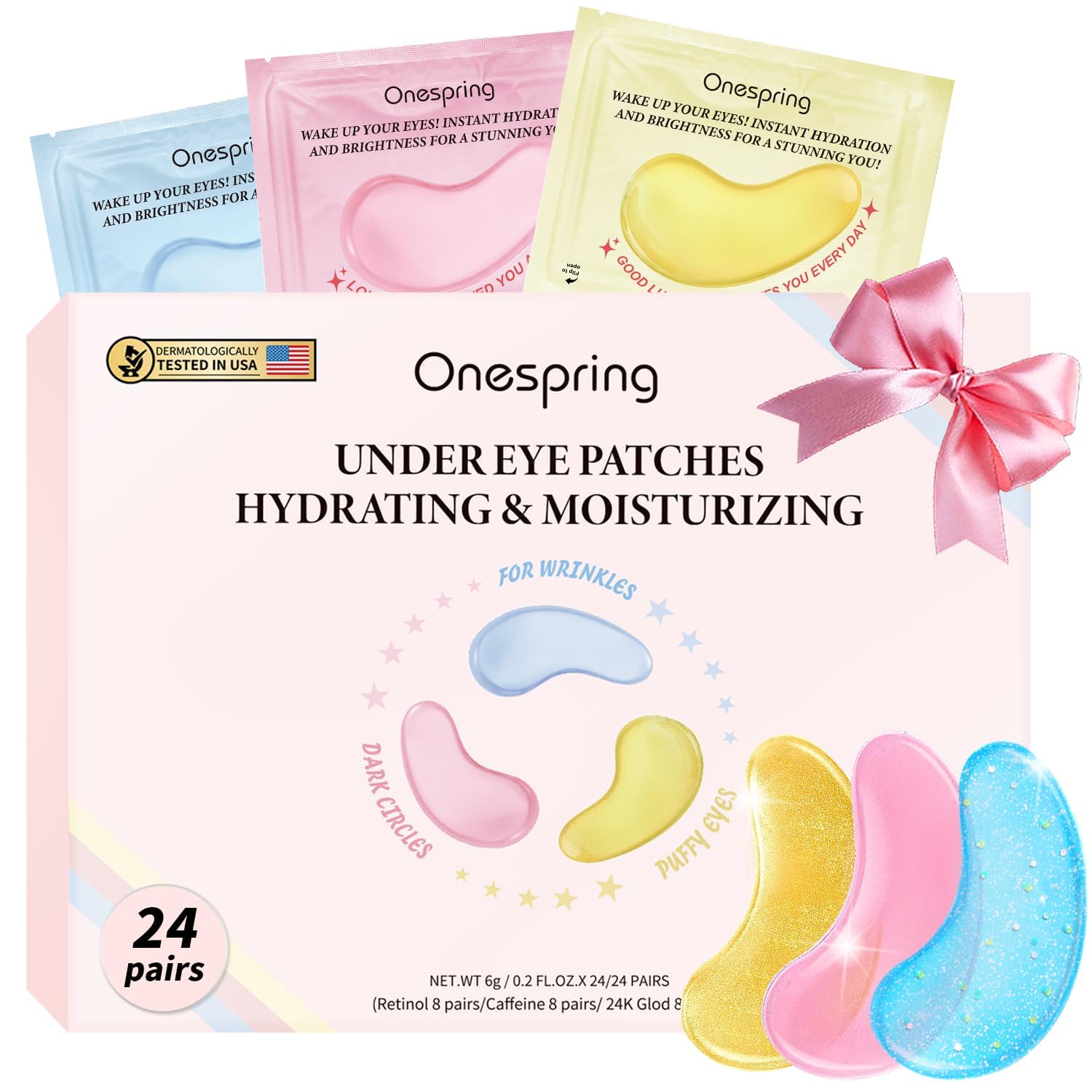Eye Masks 24 Pairs - Caffeine 24K Gold and Retinol Under Eye Patches