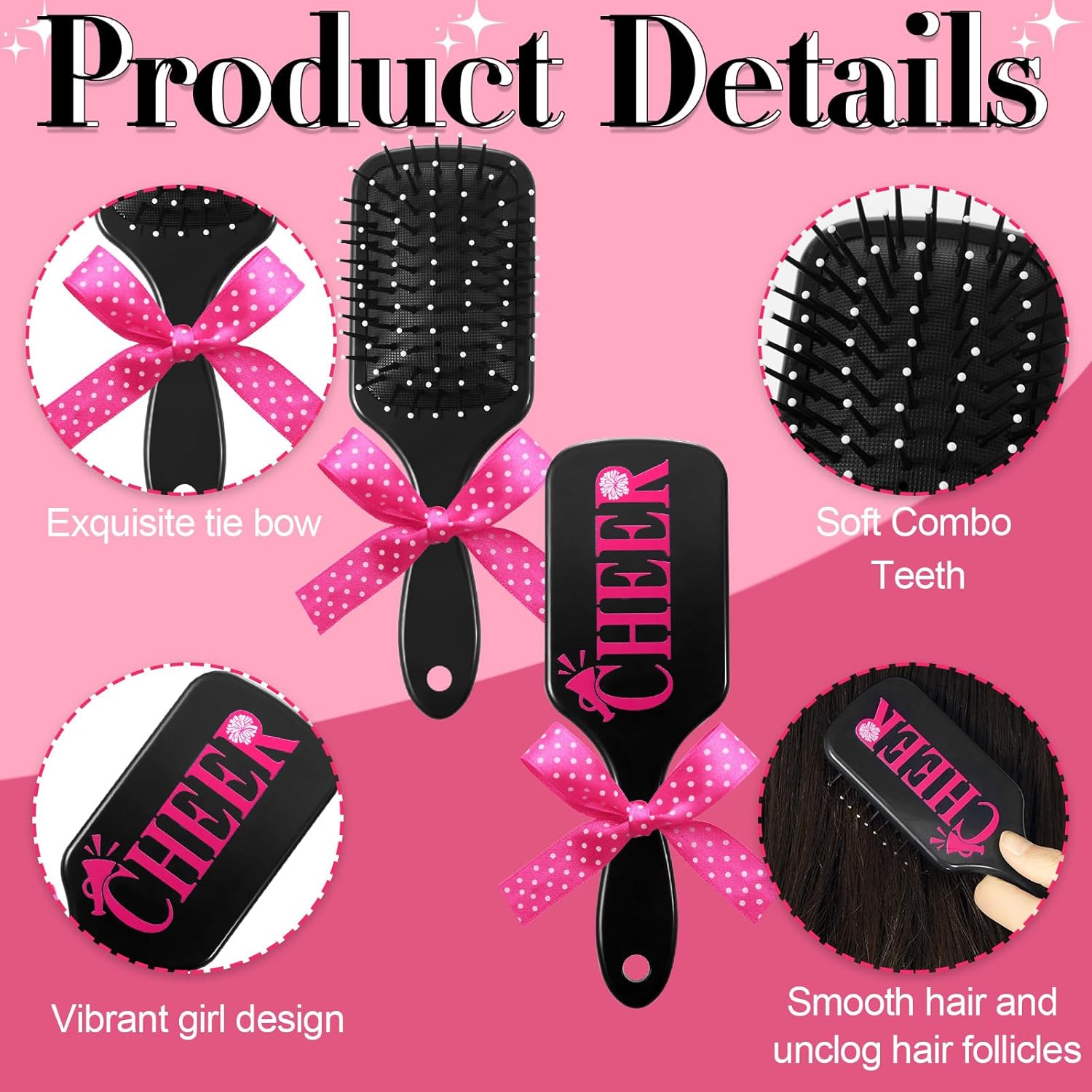 12 Set Cheer Hair Brush and Comb Set with Polka Dots