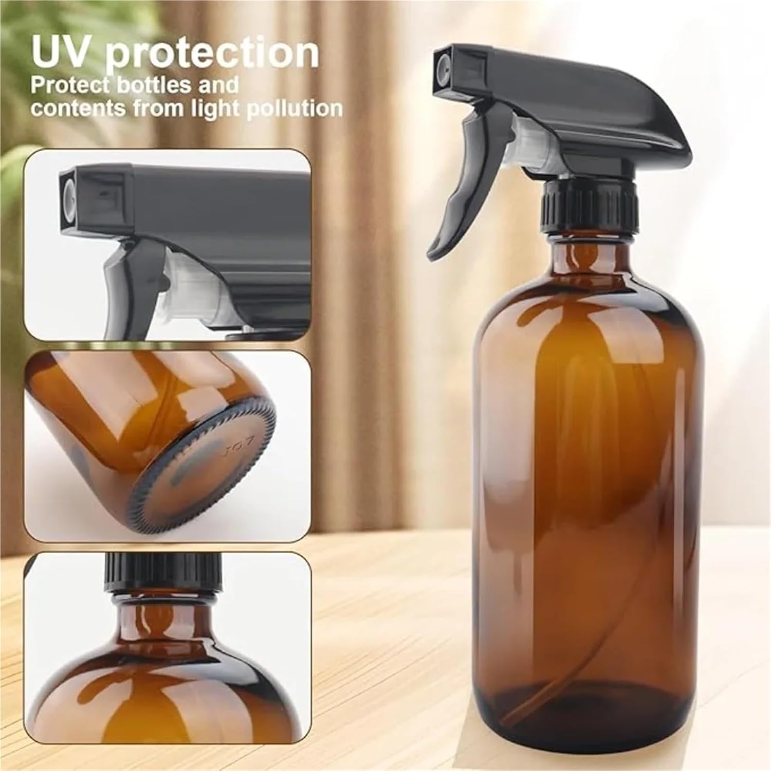 4Pcs Amber Glass Spray Bottles Refillable for Cleaning Plants and More