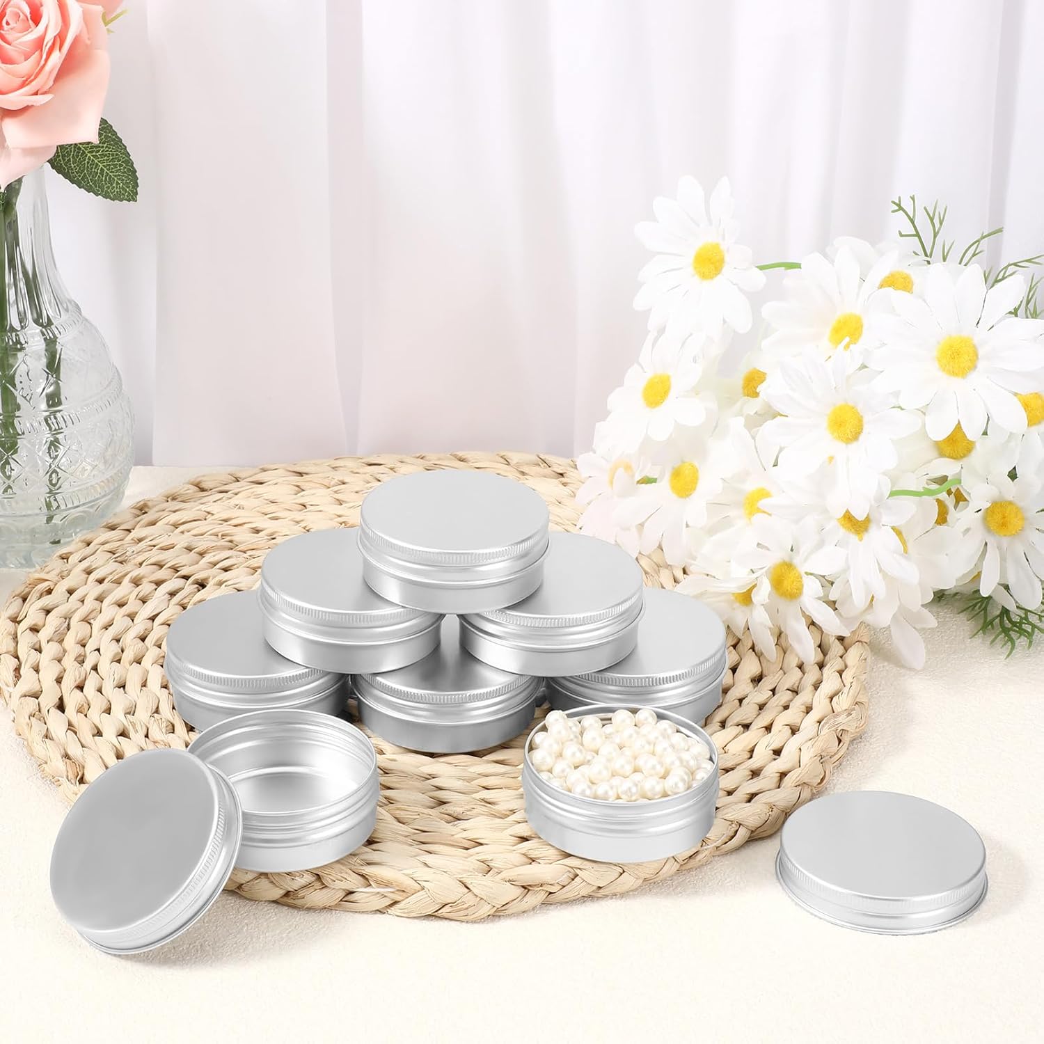 60 Pack Aluminum Tin Containers with Screw Lids 2 Oz