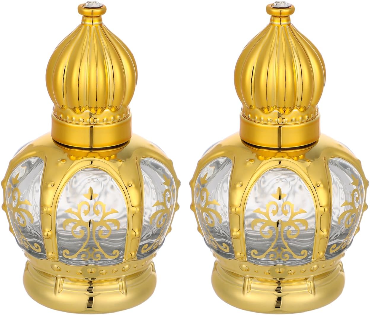 2pcs Mini Arabic Crystal Glass Roller Bottles 15ml Gold Refillable