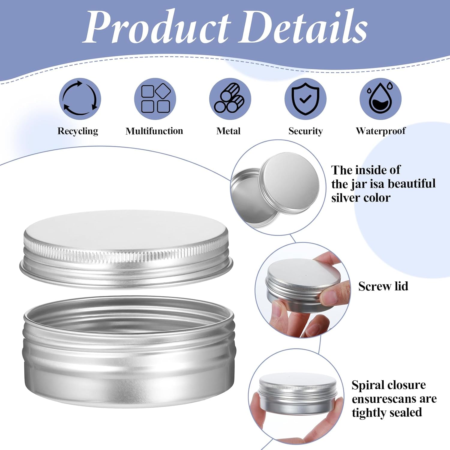 48 Pcs Screw Top Aluminum Round Tins 2 Oz Storage Jar Set