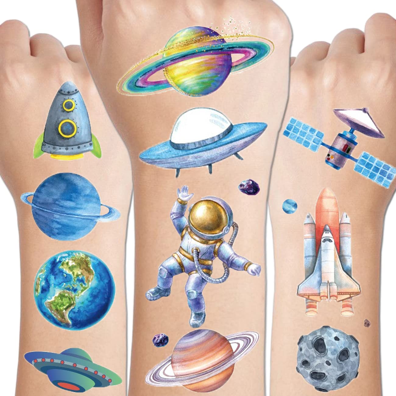 Glitter Galaxy Temporary Tattoos for Kids - 12 Sheets