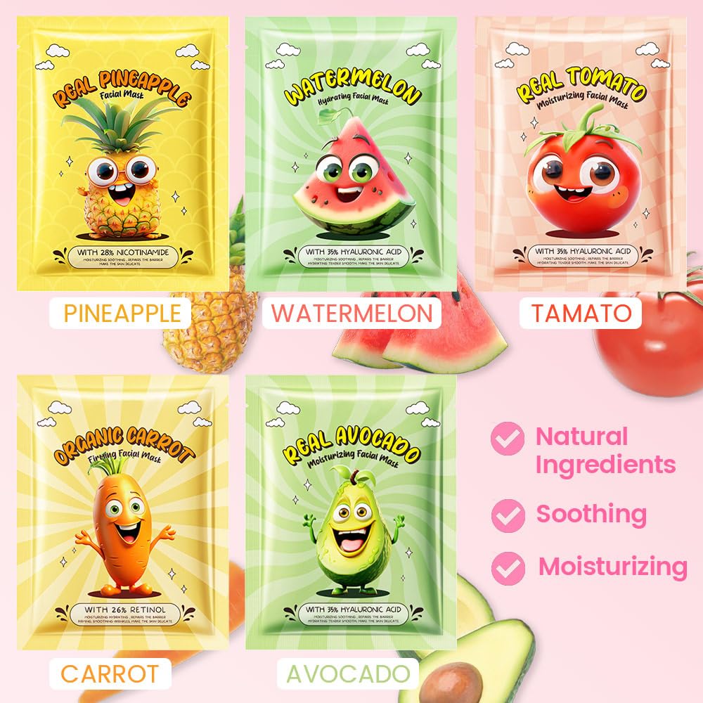 Kaely 10 Pack Fruit Face Masks for Kids