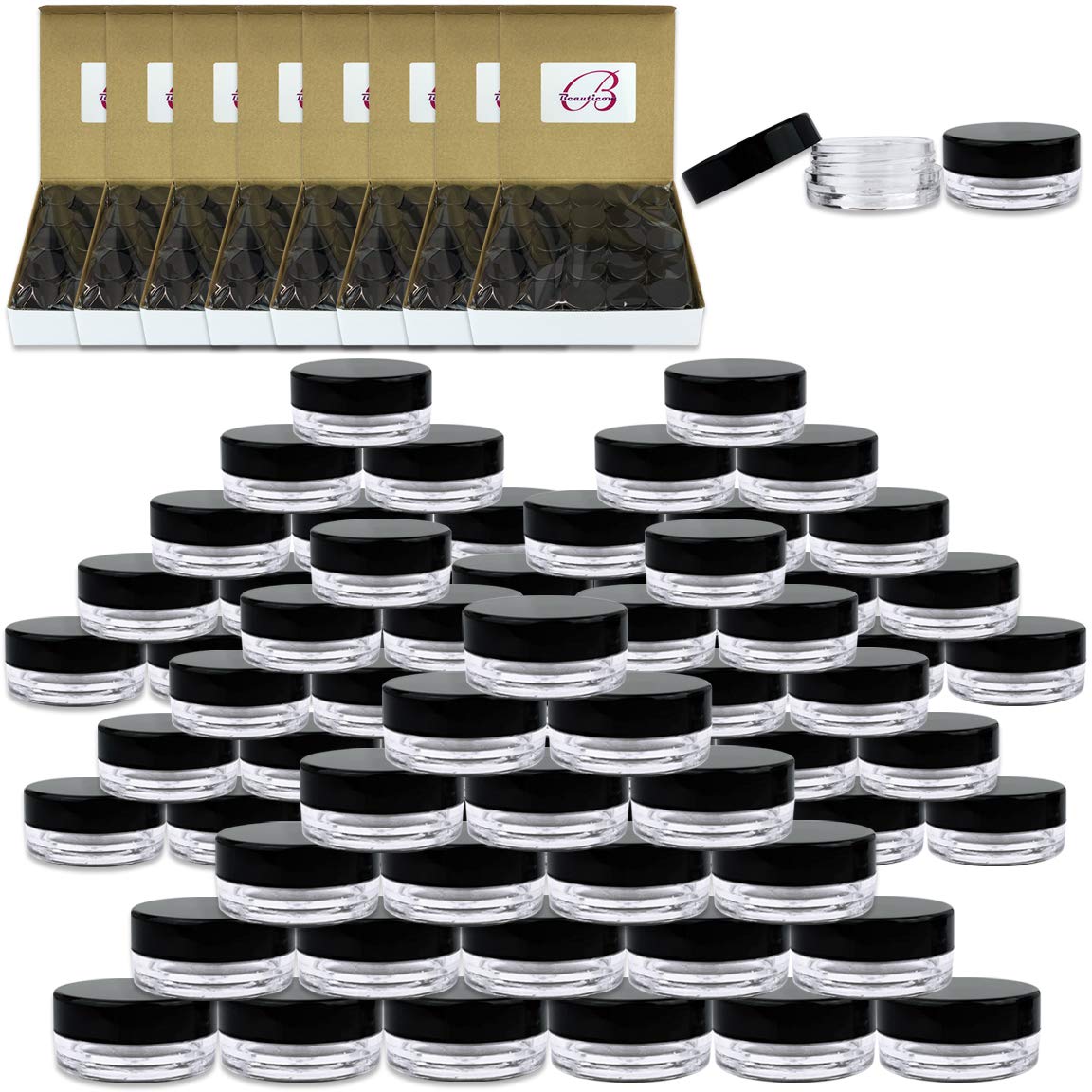 Beauticom 3G Round Jars with Black Lids - 1000pcs BPA Free