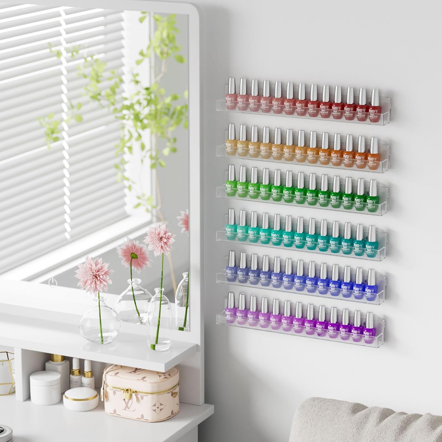 NIUBEE 6 Pack Wall Mounted Nail Polish Rack with Anti-Slip Inserts