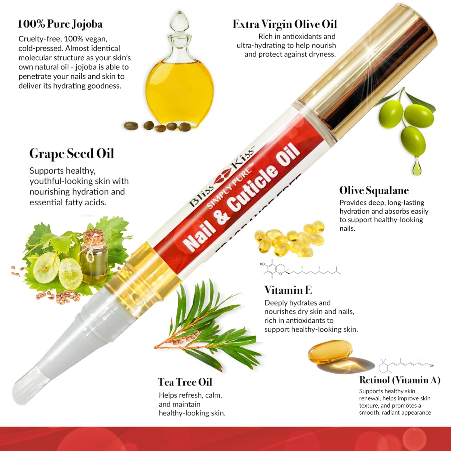 Bliss Kiss Nail Oil Cuticle Pen with Vitamin E and Jojoba