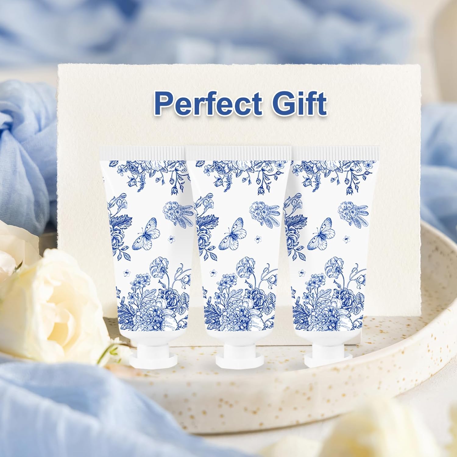 50 Pcs Hand Cream Gift Set Blue White Floral