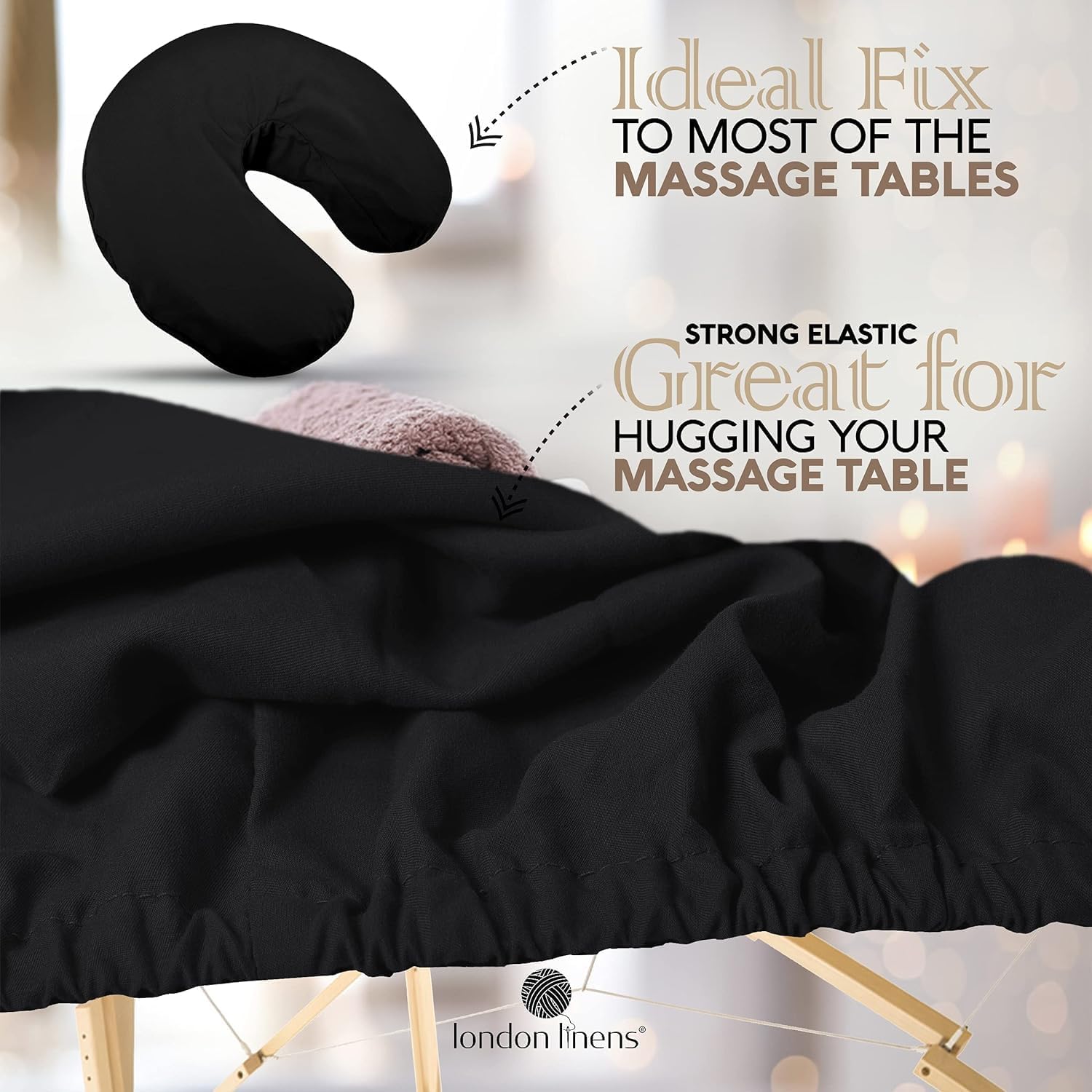 LONDON LINENS Pack of 2 Massage Table Sheets 3 Piece Set - Black