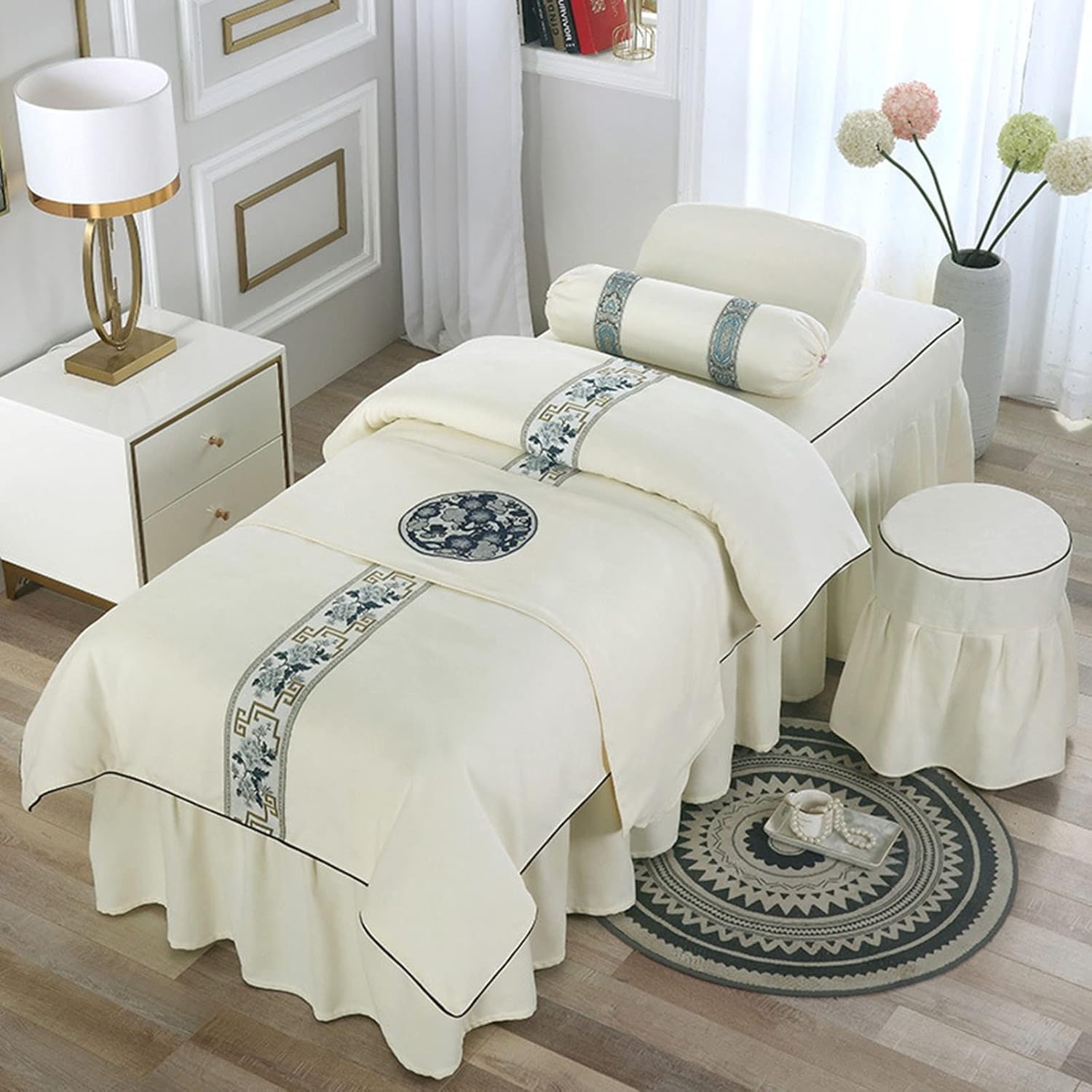 4-Piece Massage Table Fitted Sheets Set - Beige 185x70cm
