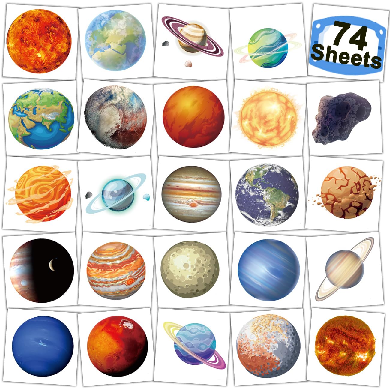Planets Temporary Tattoos for Kids Party Supplies - 74 Styles