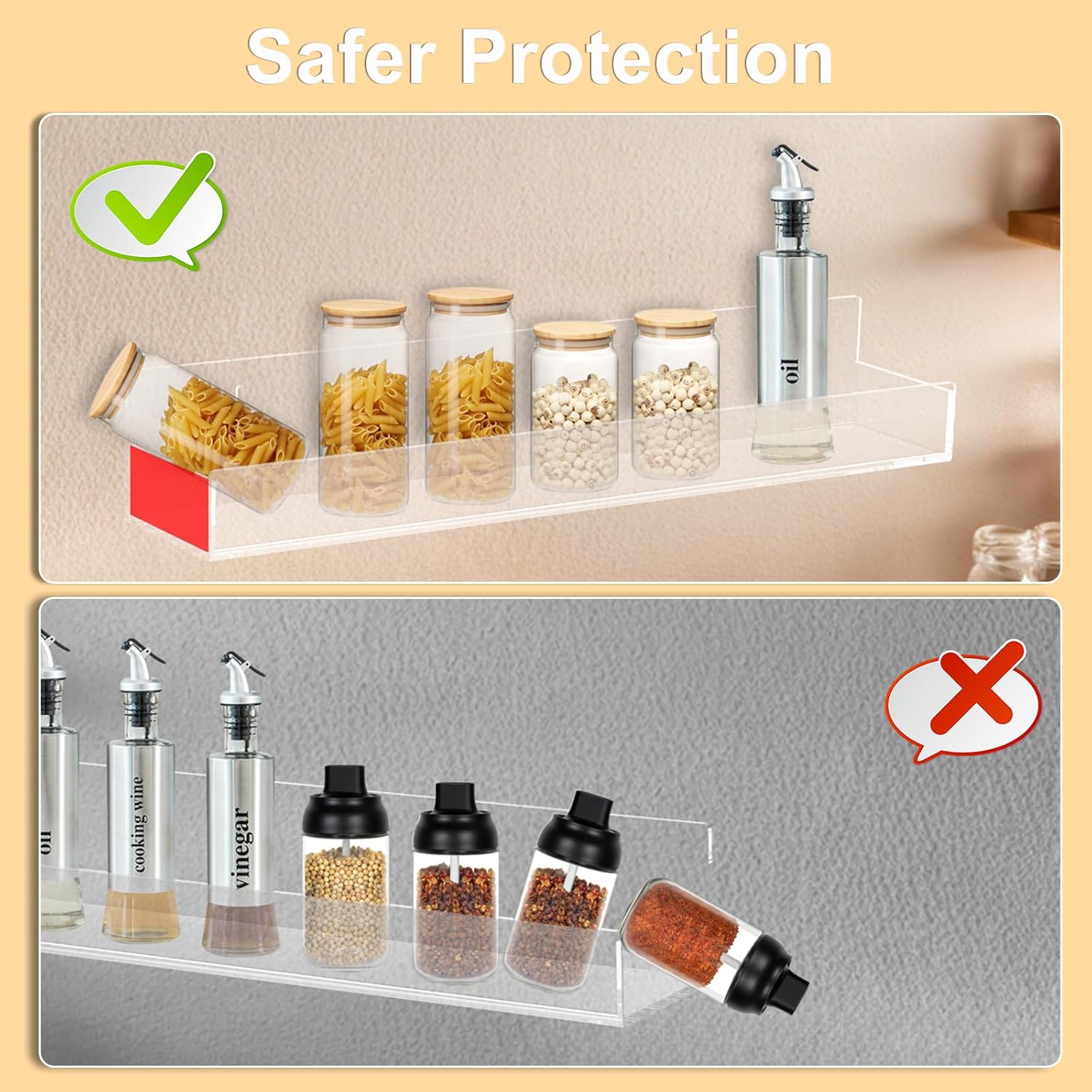 SOVQUEST Clear Acrylic Floating Shelves 15 Inch 4 Pack Invisible Display Shelf