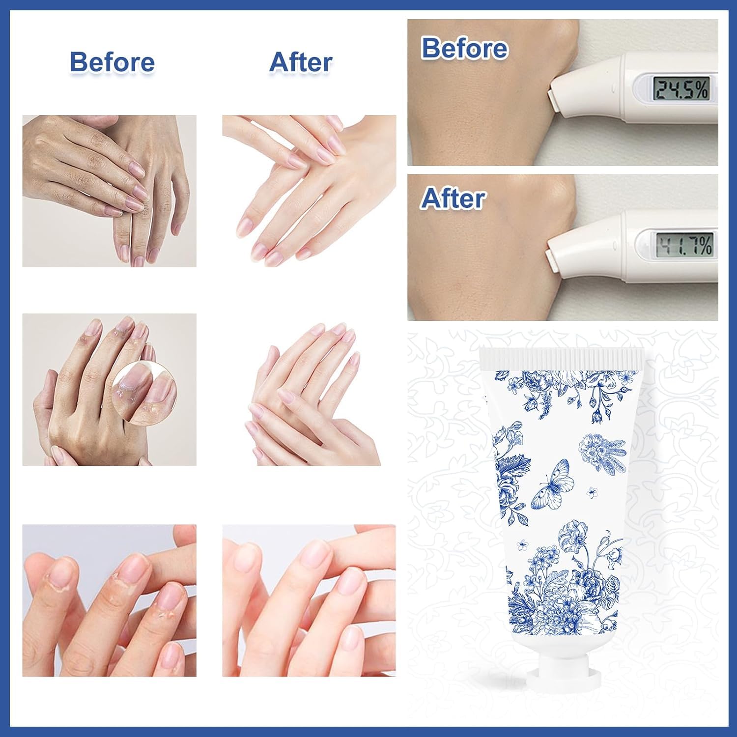 50 Pcs Hand Cream Gift Set Blue White Floral