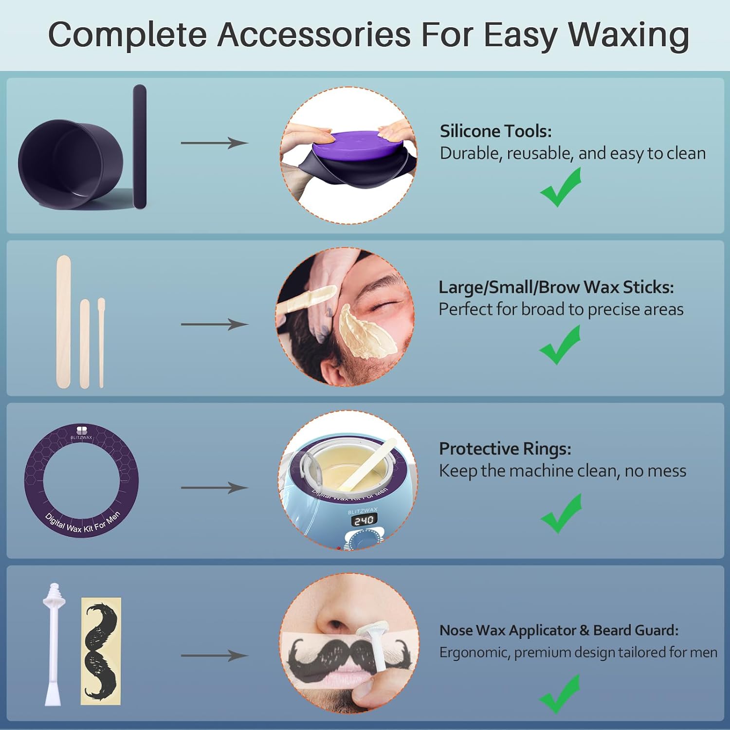 BLITZWAX Back and Nose Waxing Kit for Men with 93 Accessories
