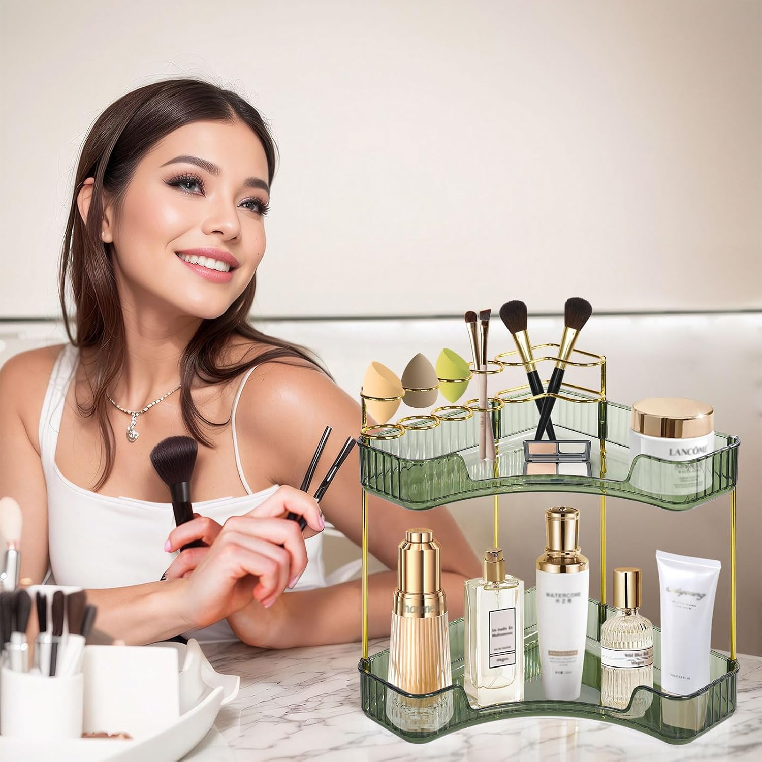 Jian Yana 2 Tier Green Makeup Organizer