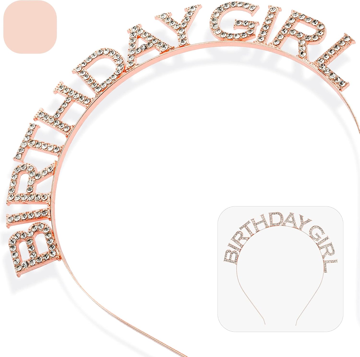 CORRURE Rose Gold Rhinestone Headband Tiara for Birthday Celebrations