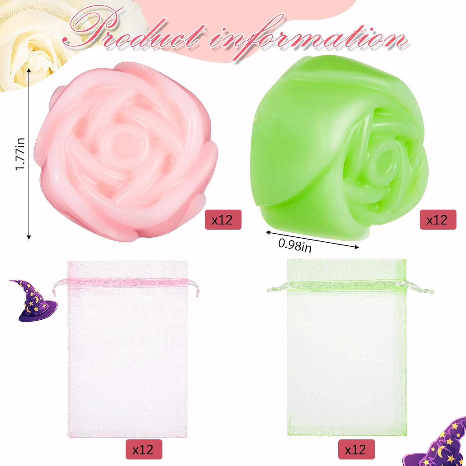 Leelosp 24pcs Witch Themed Rose Mini Soaps