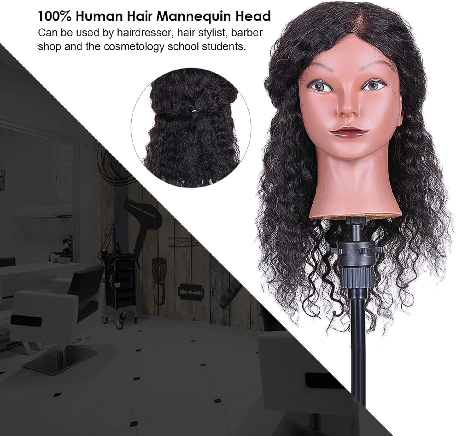 Real Hair Mannequin Head with Free Clamp for Styling Practice