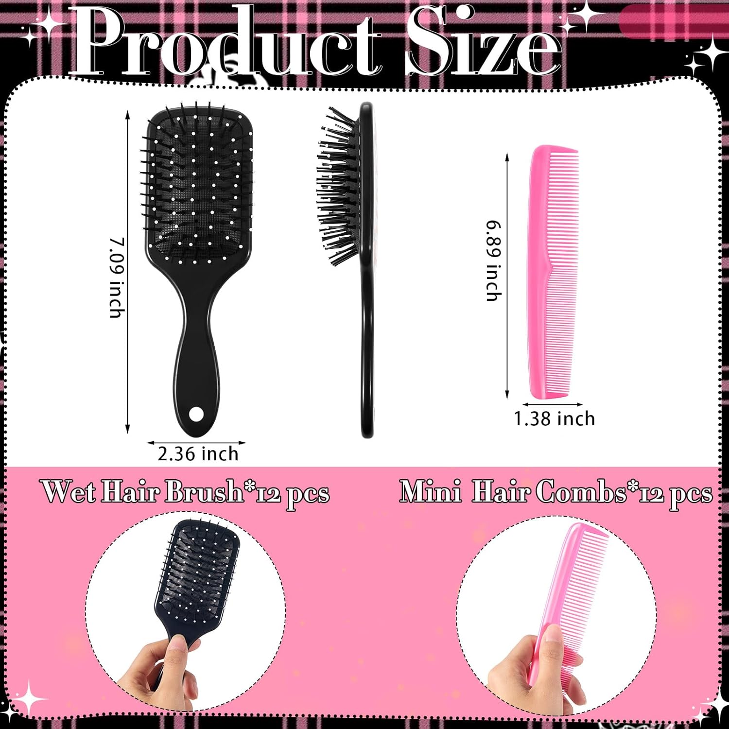 12 Set Cheer Hair Brush and Comb Set with Polka Dots