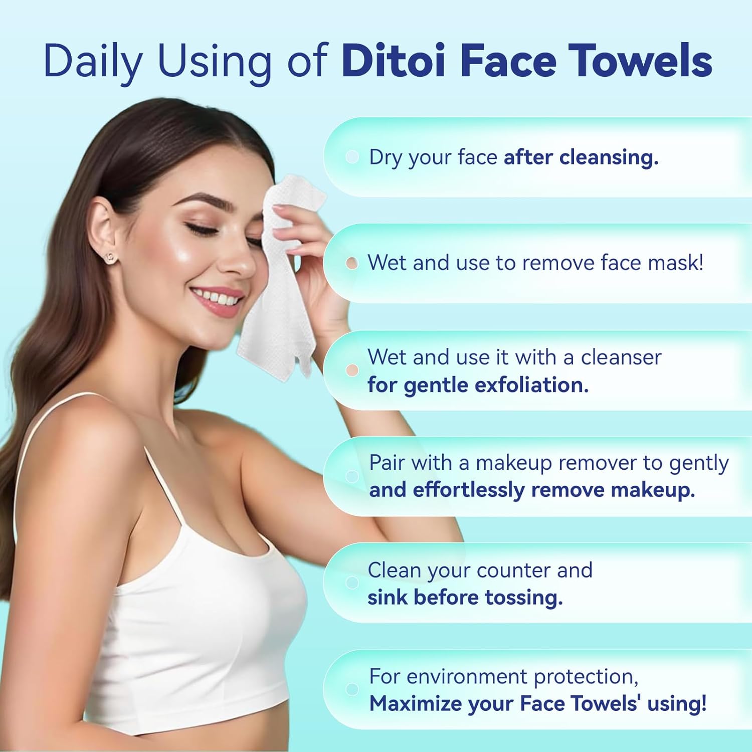 Ditoi Ultra Thick Face Towelettes XL 50 Count 10x12 Pearl-textured