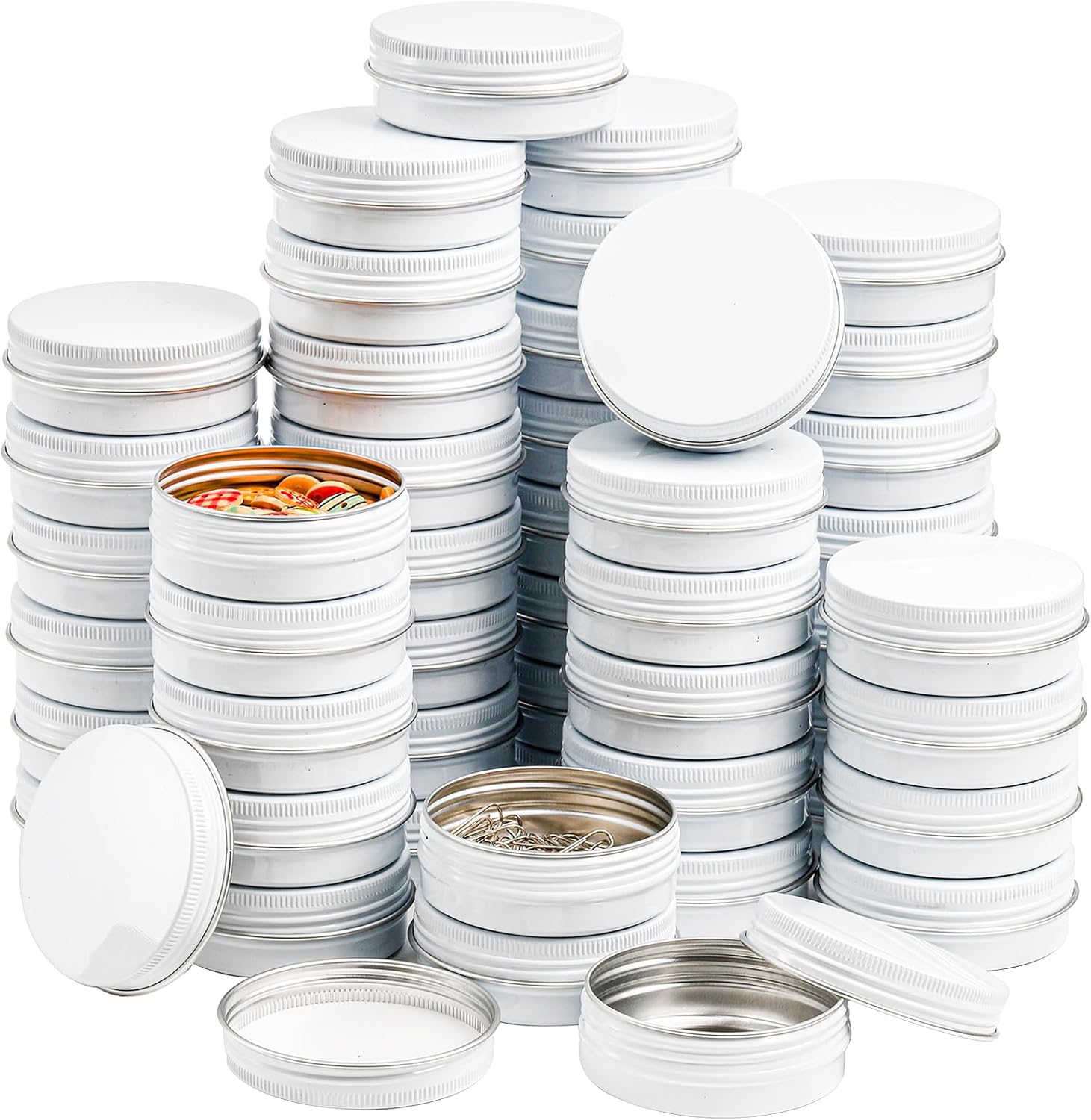 Foraineam 48-Pack 2 oz White Lip Balm Tins with Screw Lid