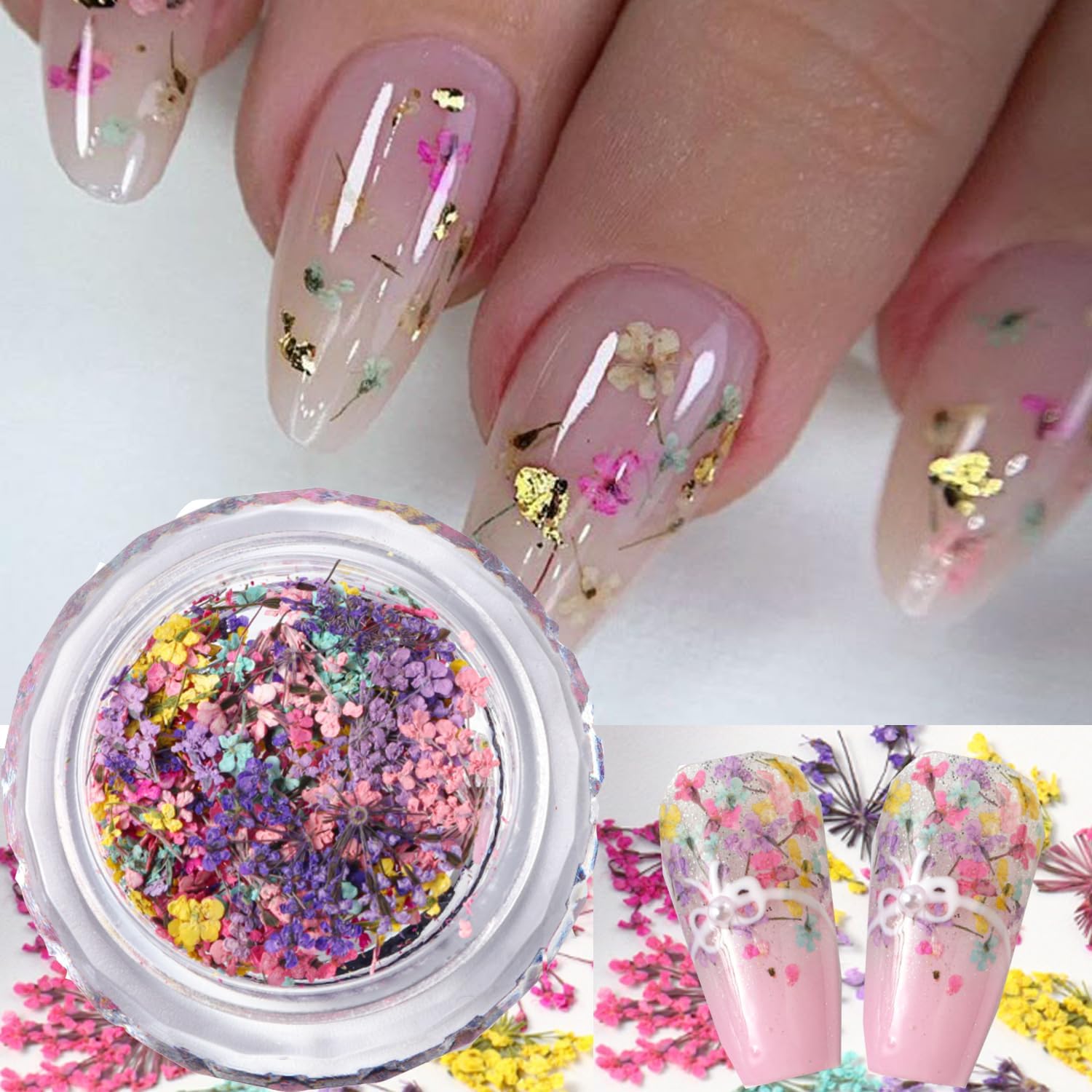 Spring Dried Flowers Nail Art Stickers Kit for Women