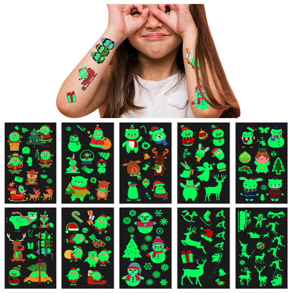 Luminous Christmas Temporary Tattoos for Kids 120 Piece Set