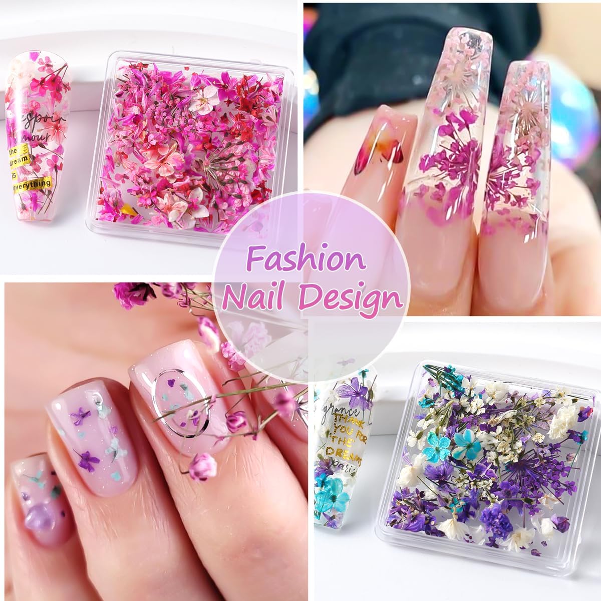 8 Box Dried Flowers Nail Art Decor Kits