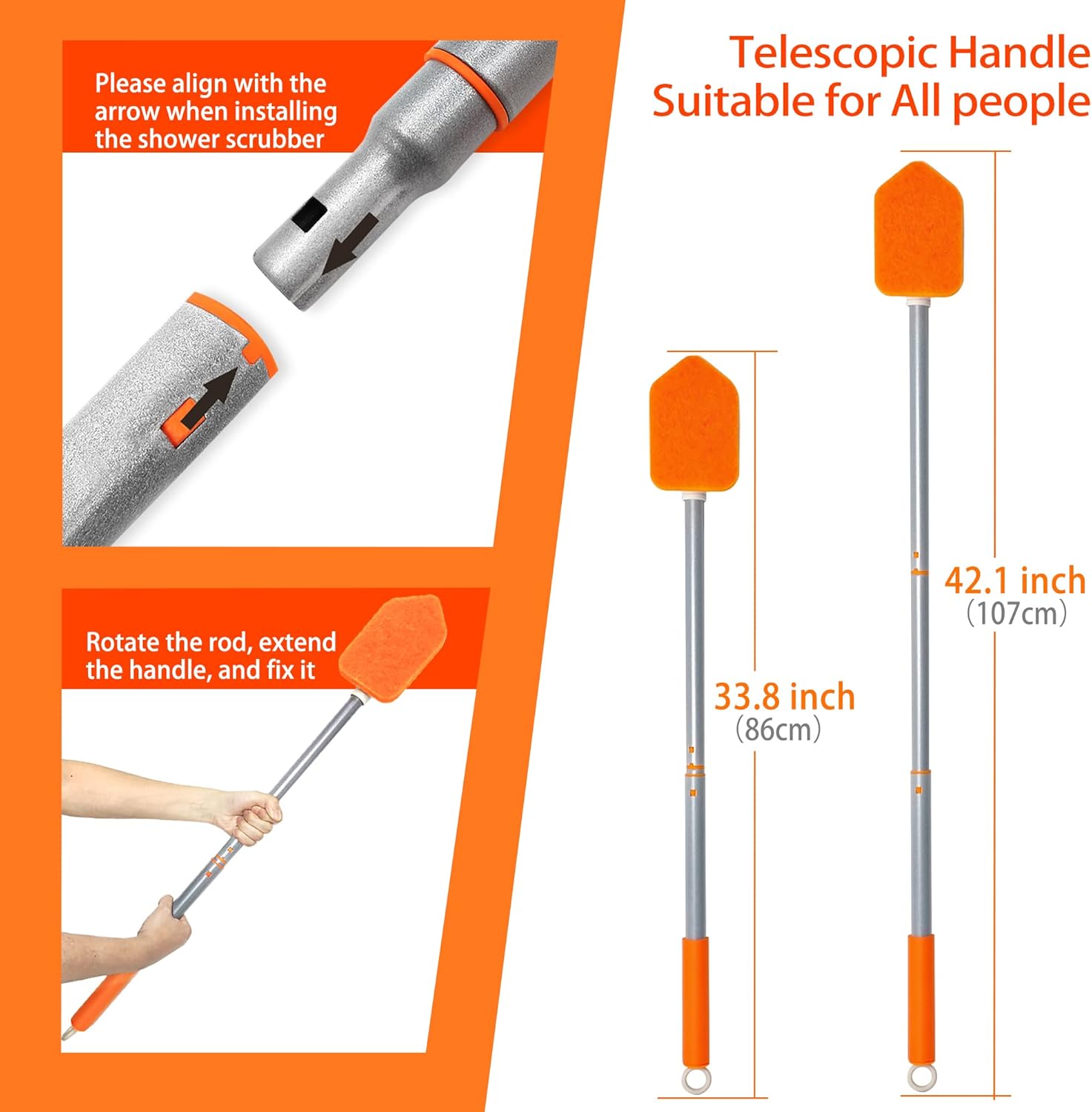 JEHONN 4-in-1 Tile Tub Scrubber with Long Handle