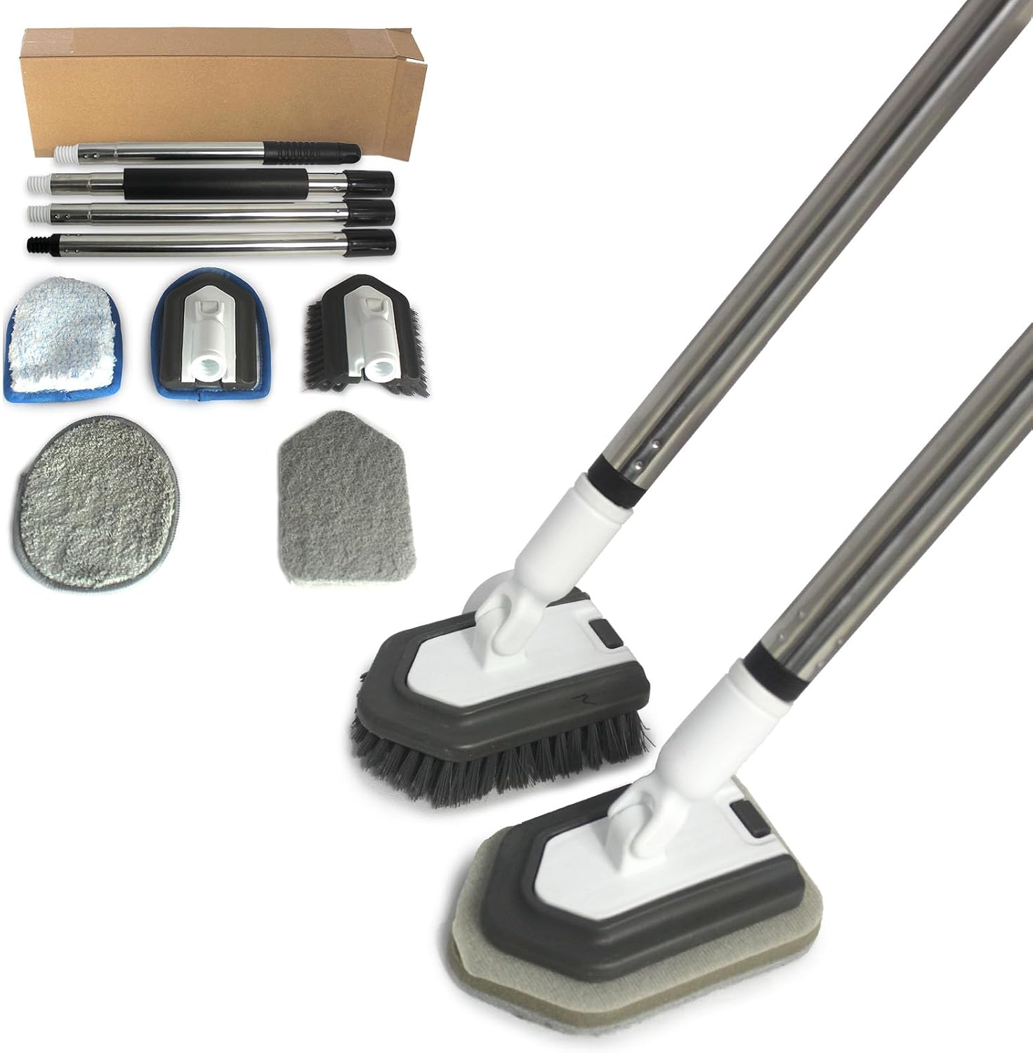 FRAXIR 5 In 1 Tile Tub Scrubber Brush with Adjustable Handle