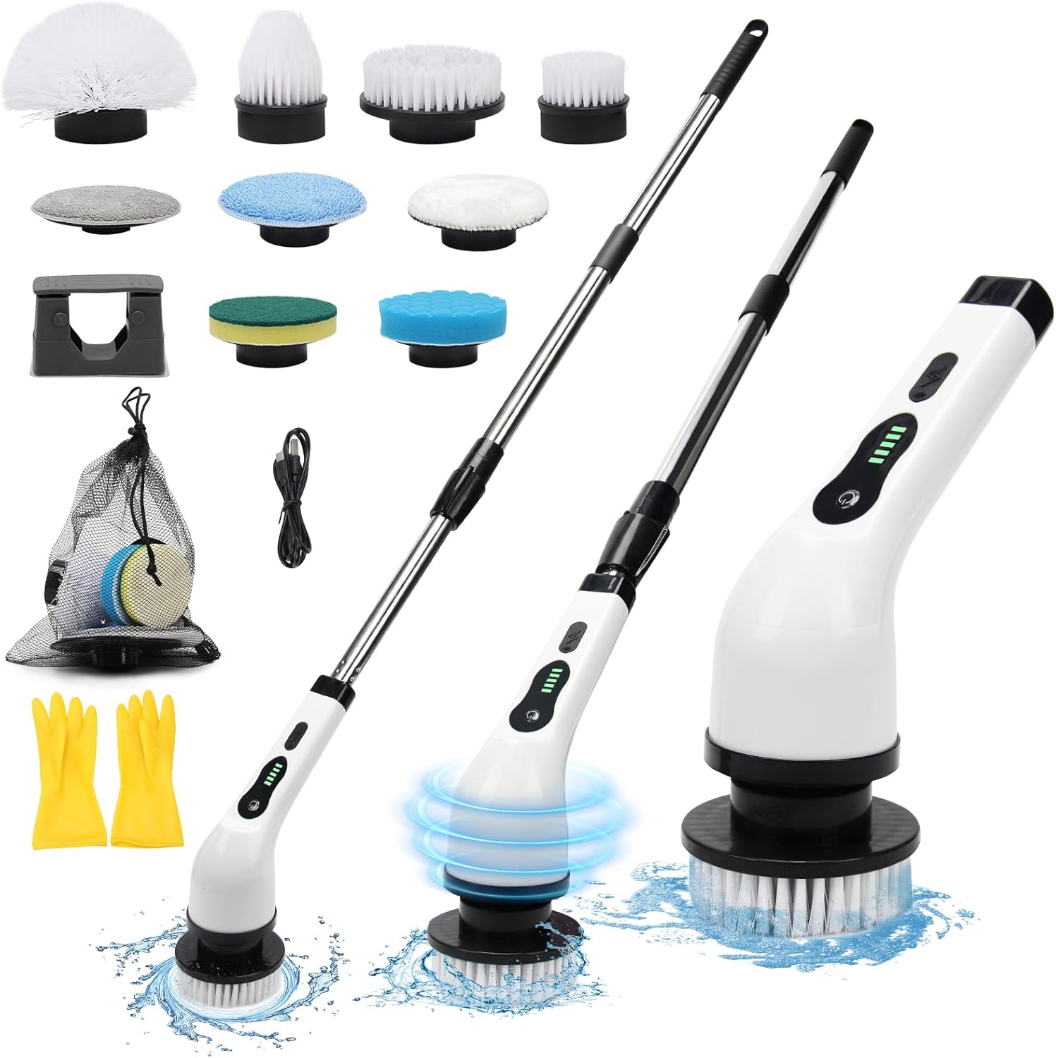 Sayene Electric Spin Scrubber with 9 Brush Heads and 3-Section Handle