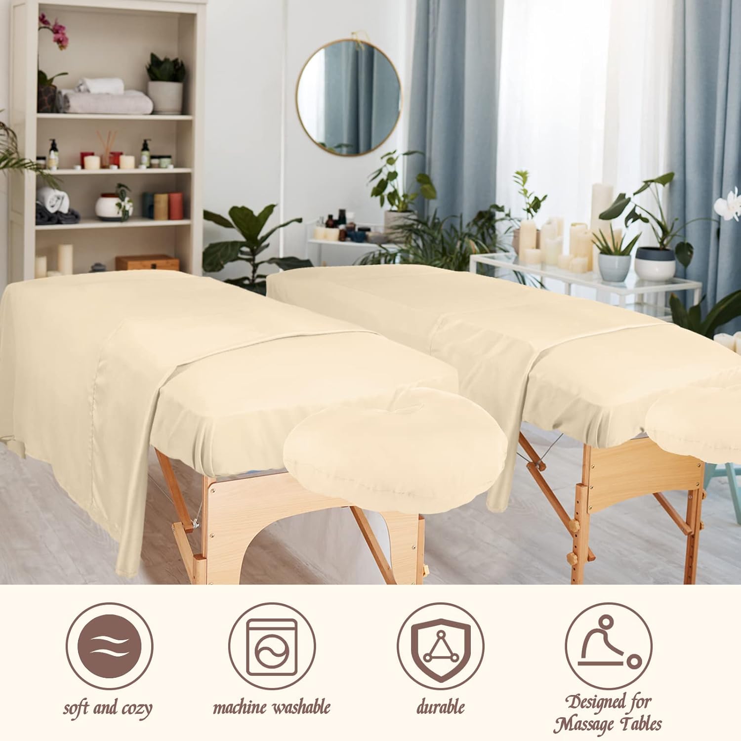 Oudain 6 Set Microfiber Massage Table Sheets Natural