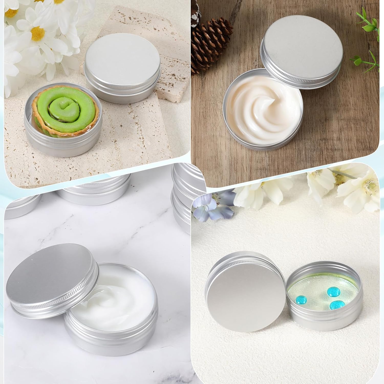 60 Pack Aluminum Tin Containers with Screw Lids 2 Oz