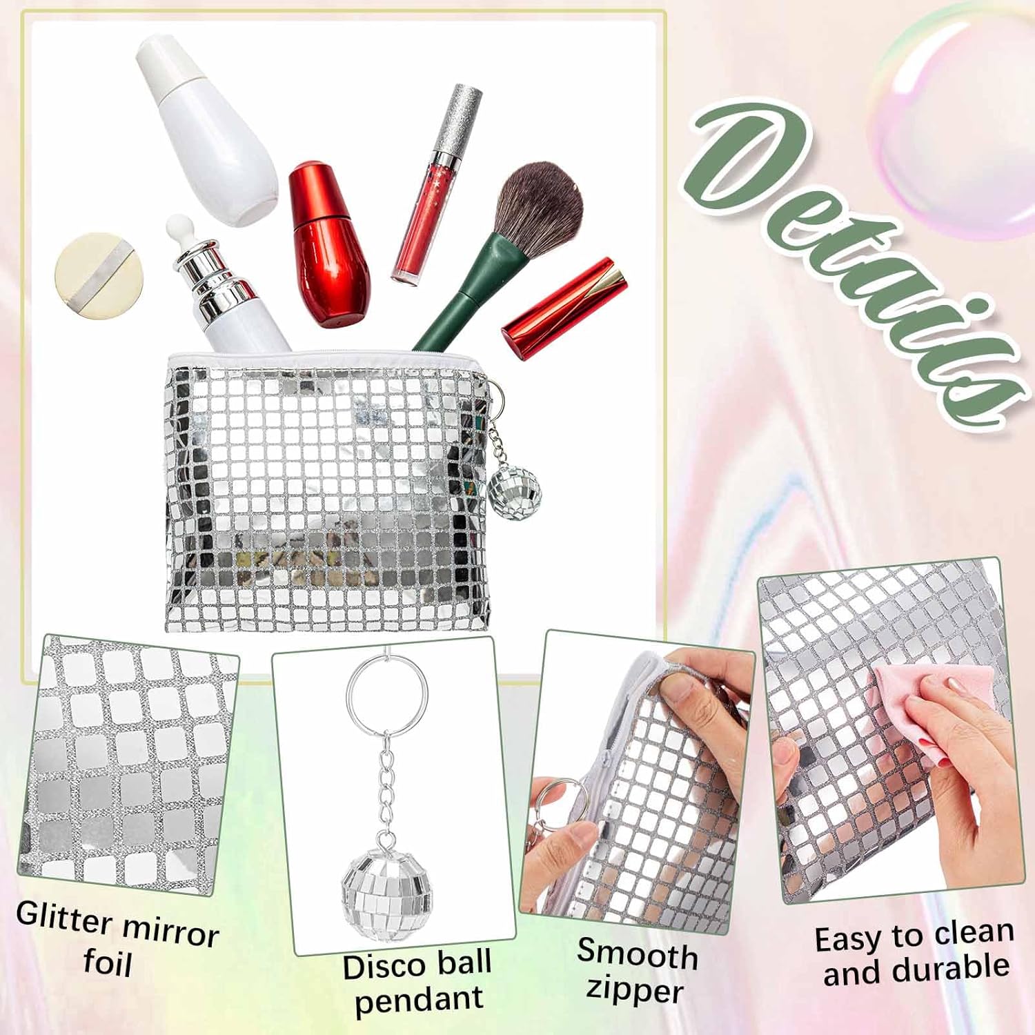12 Pack Glitter Sequin Makeup Bags with Zipper for Parties