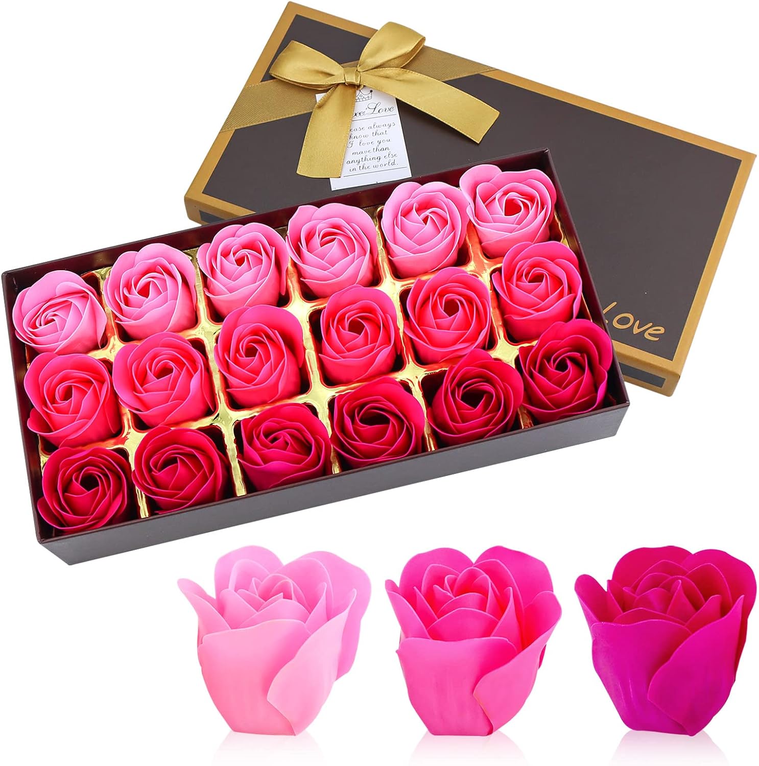JIALEEY Scented Rose Bath Soap Petals Gift Set 18 PCS Pink