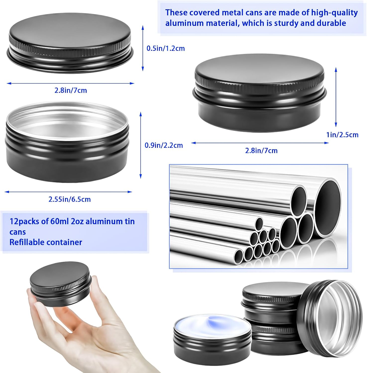 MotBach 12 Pack 2oz Metal Tin Jars with Screw Lid