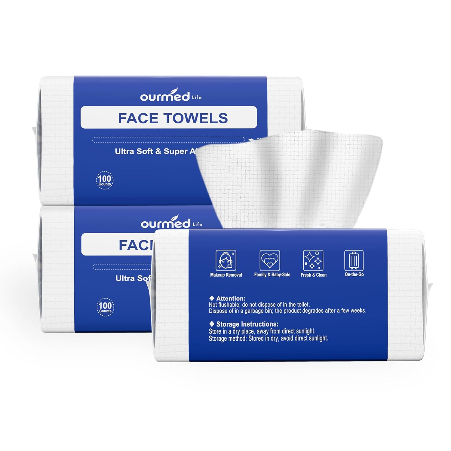 Ourmed Life 300 Count Biodegradable Face Towel