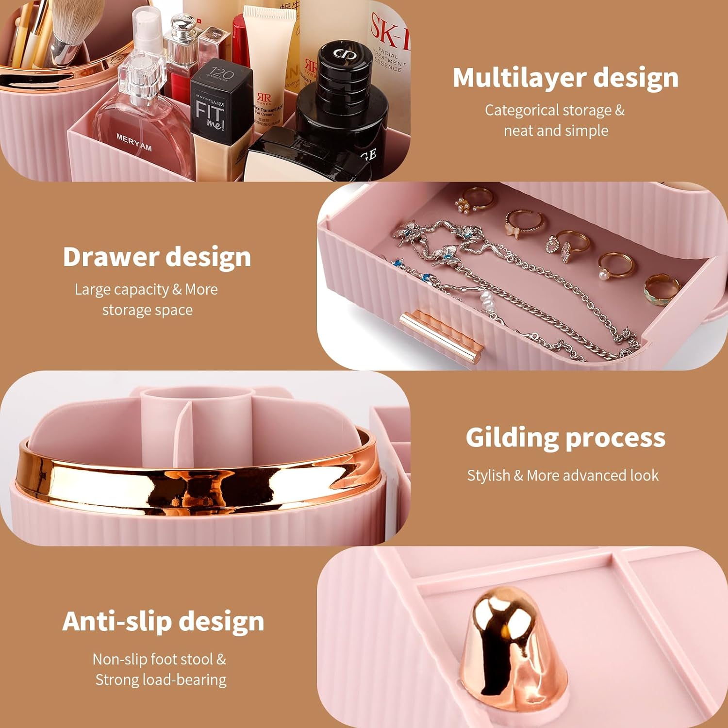 Molutsody Makeup Organizer for Vanity with Drawers
