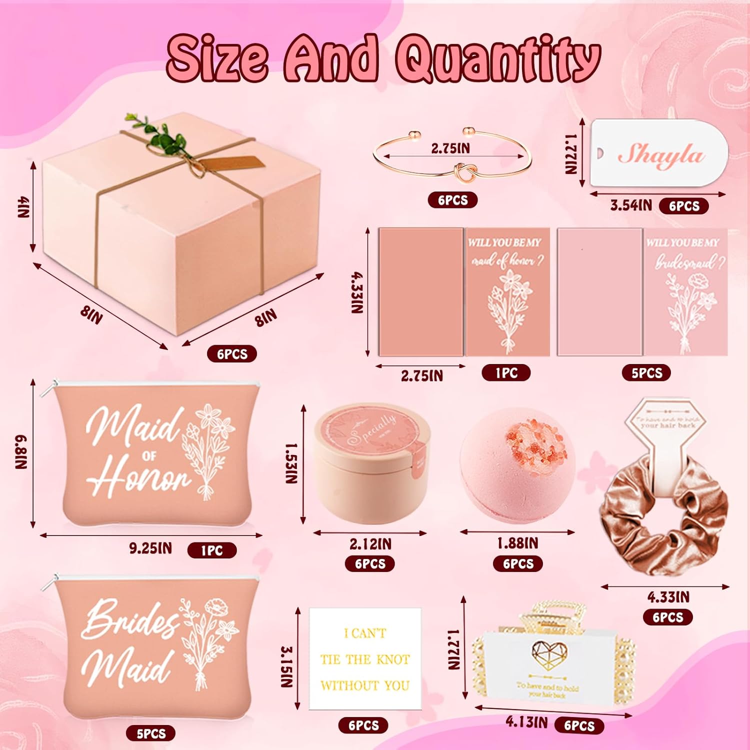 73pcs Pink Bridesmaid Gift Set With Proposal Box