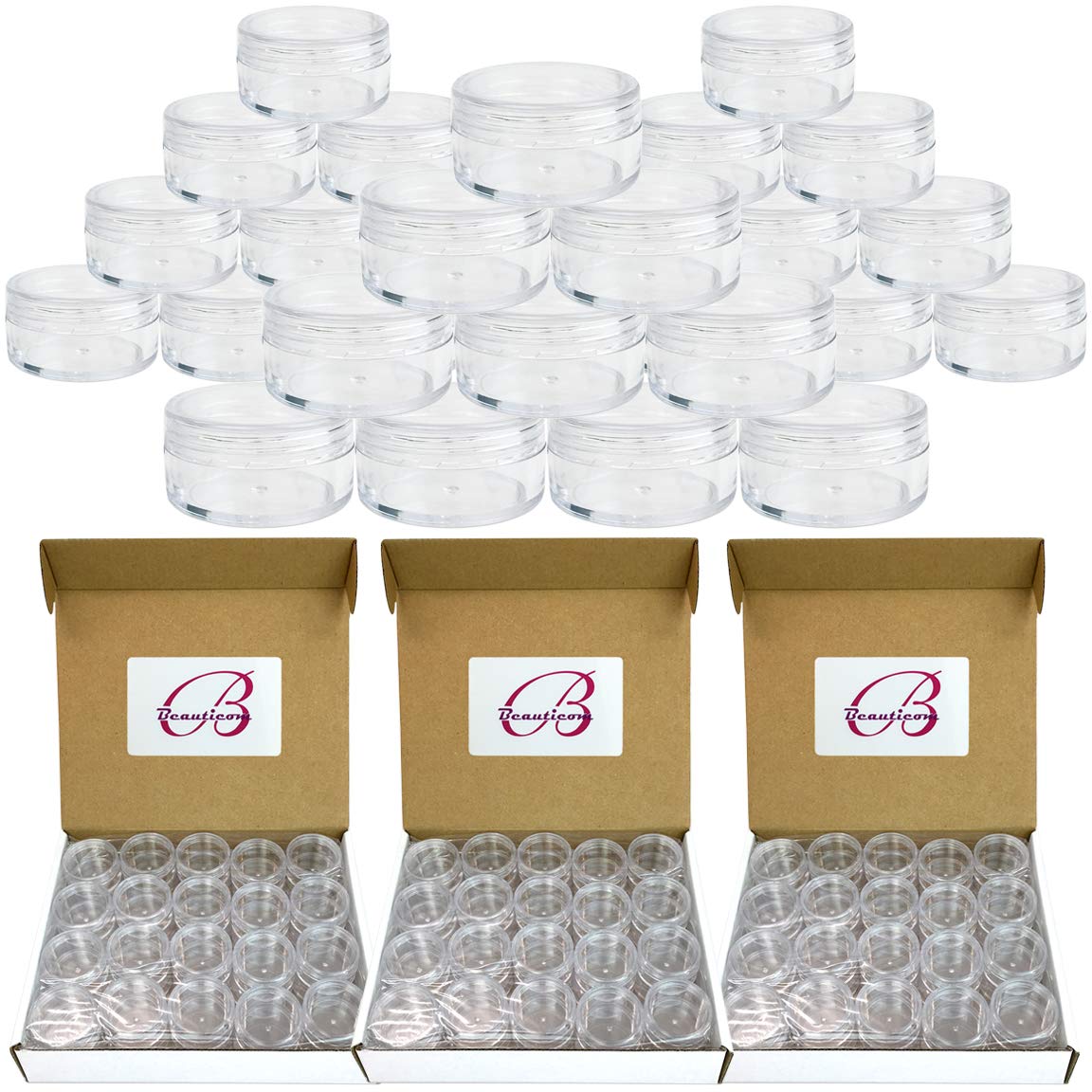 Beauticom 10G Clear Jars with Screw Caps - 300 Pieces BPA Free