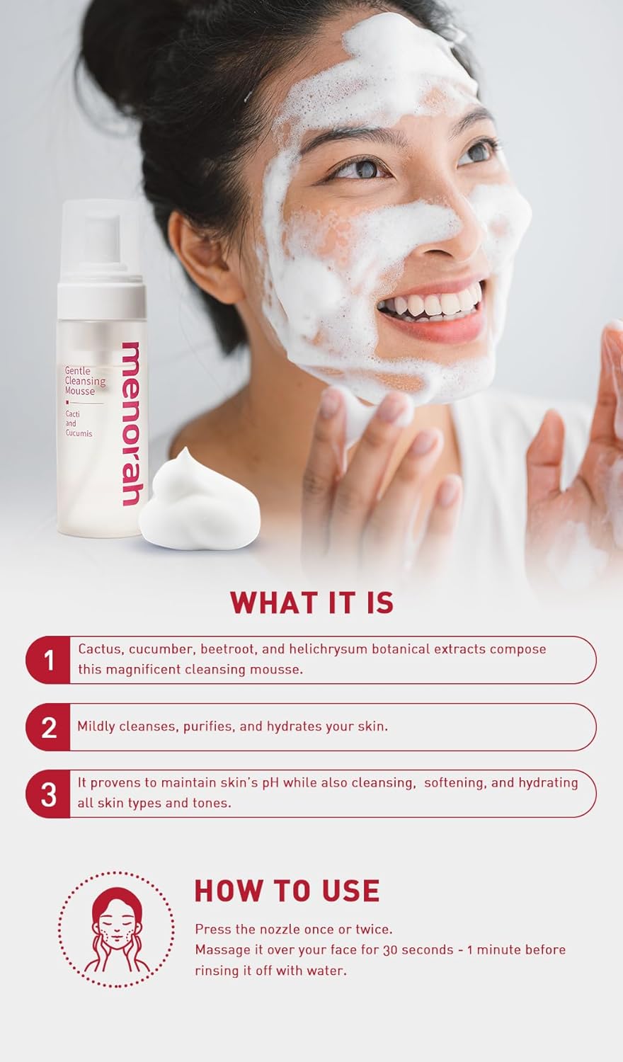 Menorah Gentle Cleansing Mousse - Hydrating Face Wash for Sensitive Skin