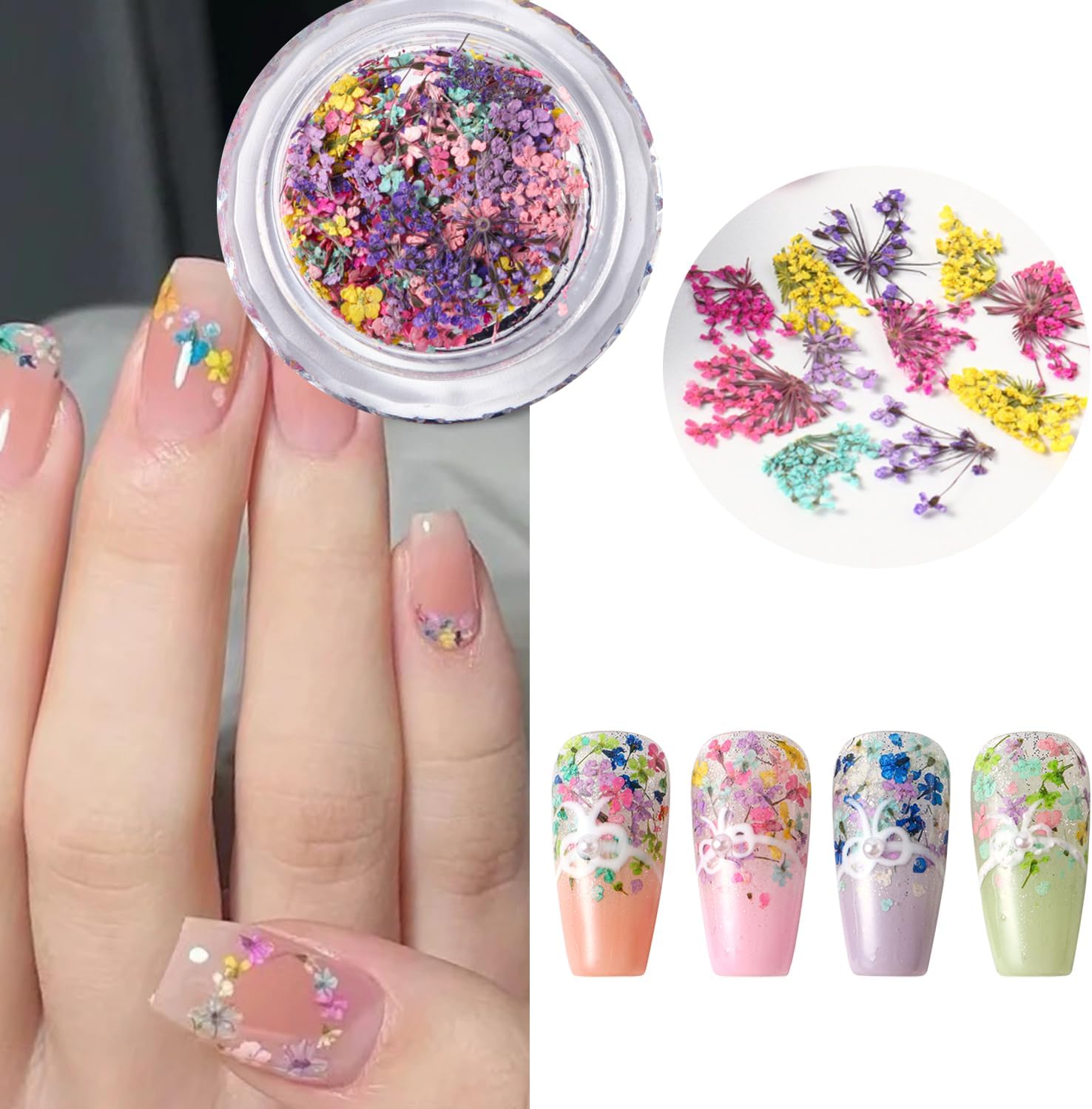 Spring Dried Flowers Nail Art Stickers Kit for Women