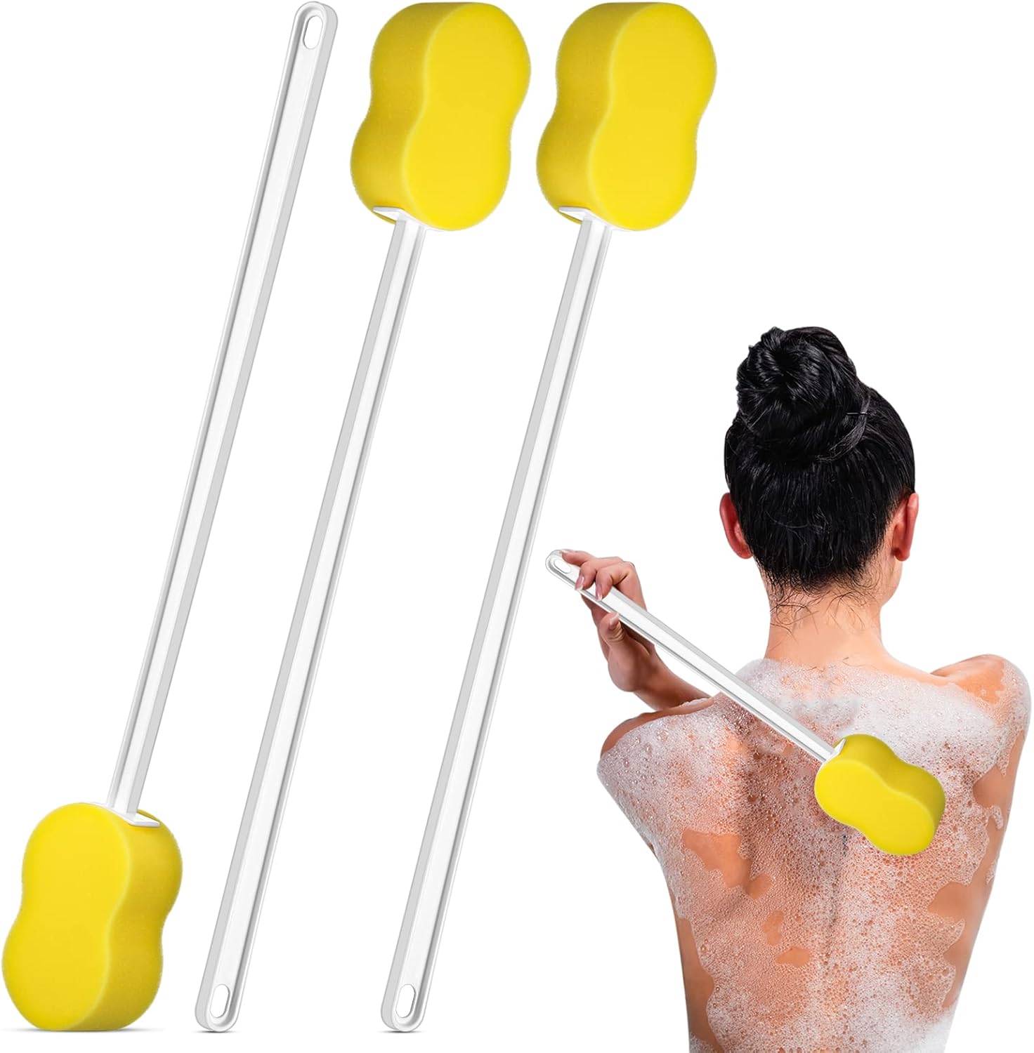 Yetene 3 Piece Long Handle Sponge Back Scrubber