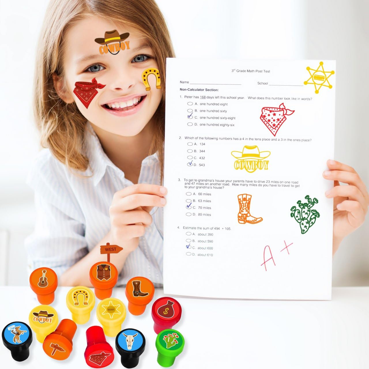 36PCS Cowboy Party Favors with Temp Tattoos and Stamps